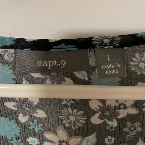 apt.9 Black Aqua White Sheer Top Sz L - Picture 5 of 8